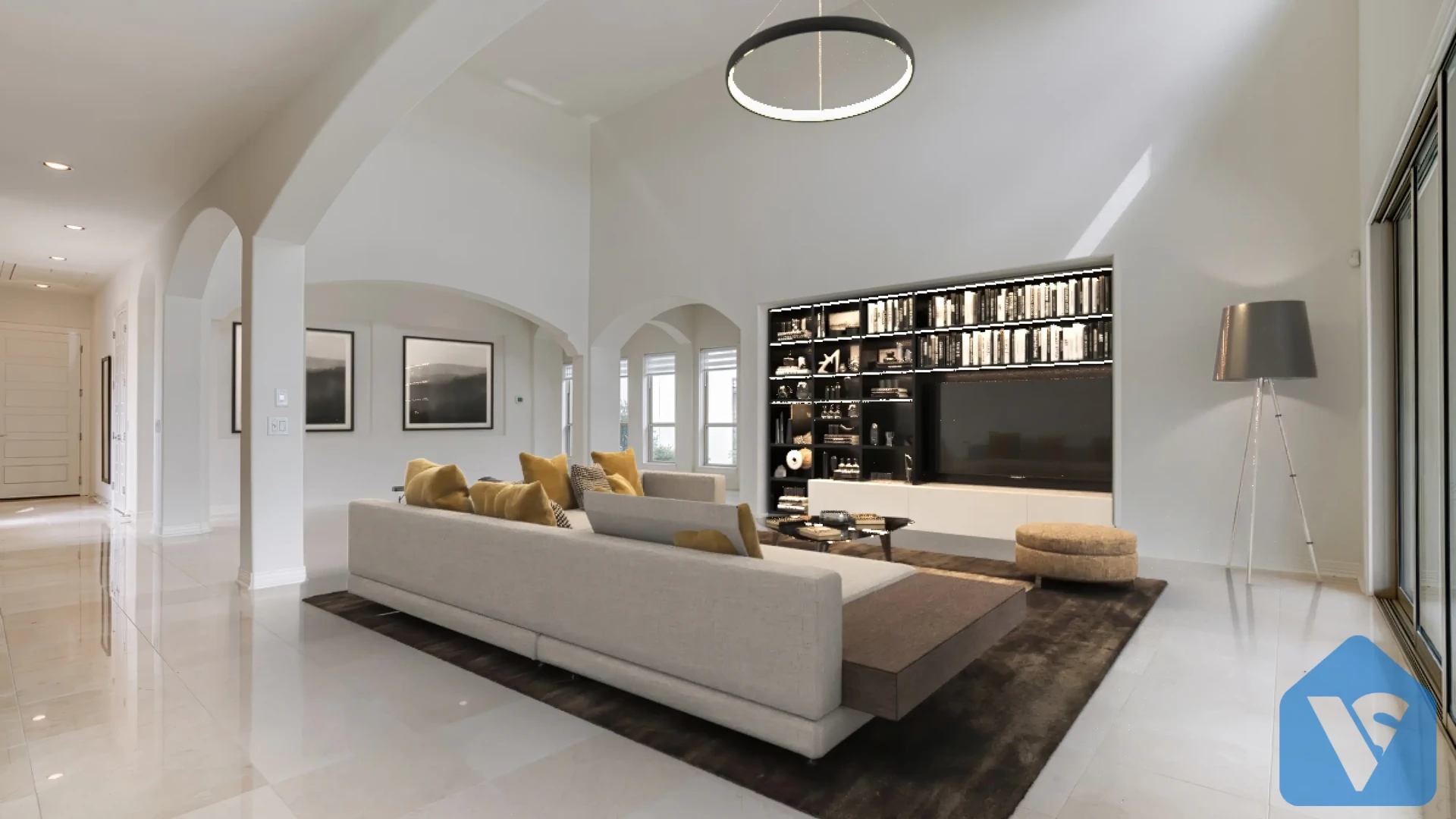 Empty room virtually staged in Modern furniture style, example 12