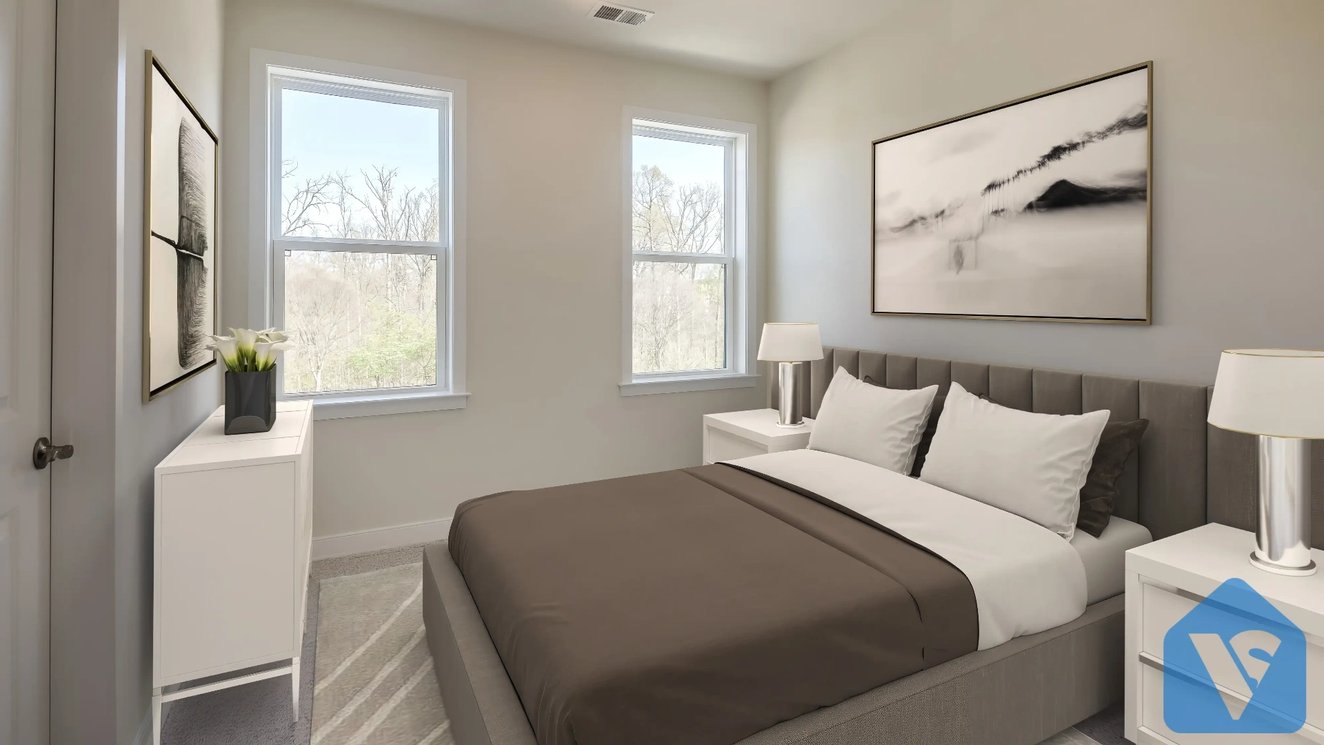 Empty room virtually staged in Modern furniture style, example 5