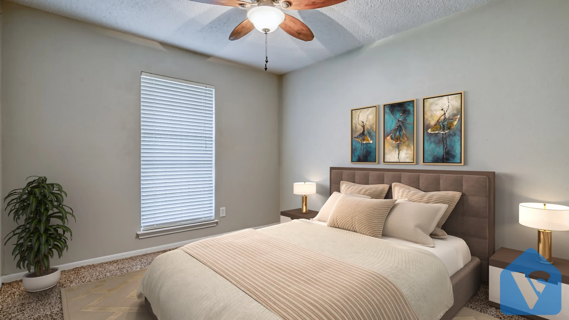 Empty room virtually staged in Modern furniture style, example 2