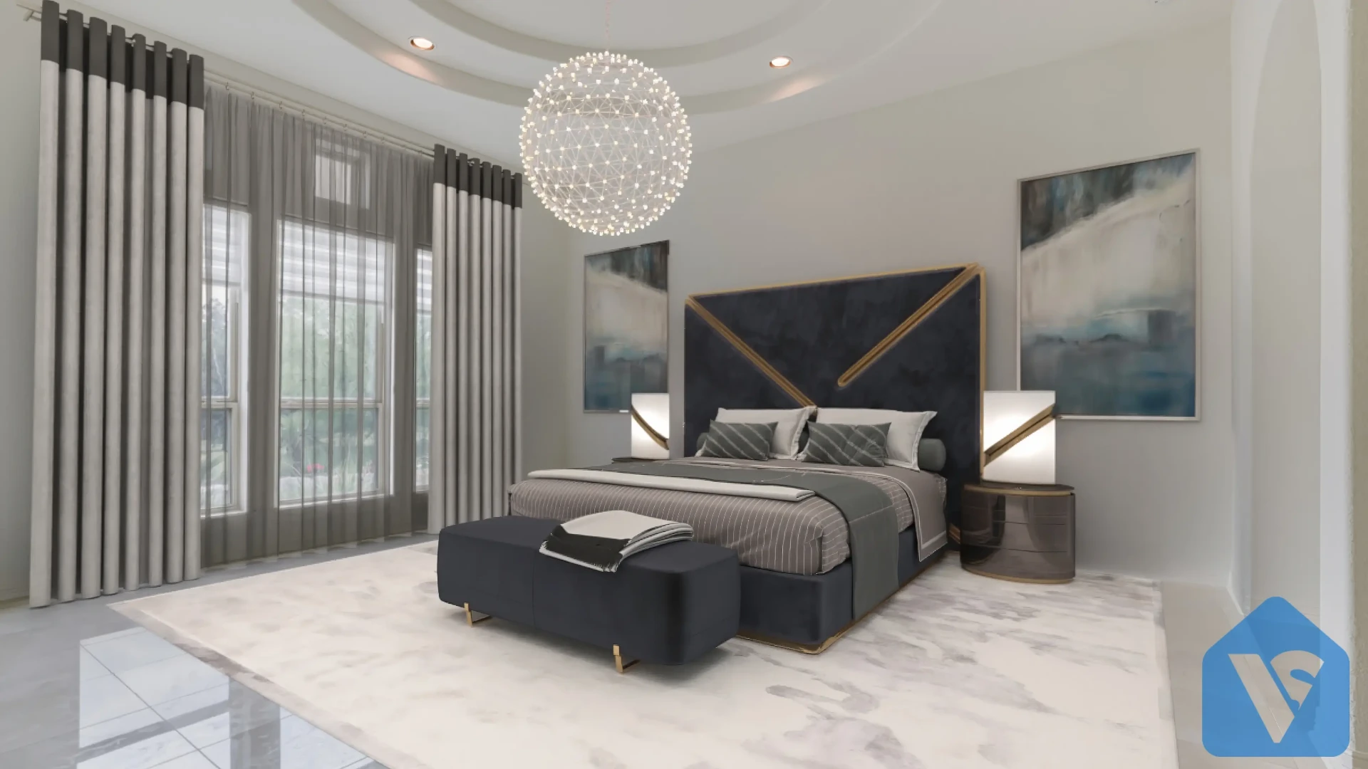 Empty room virtually staged in Modern furniture style, example 11