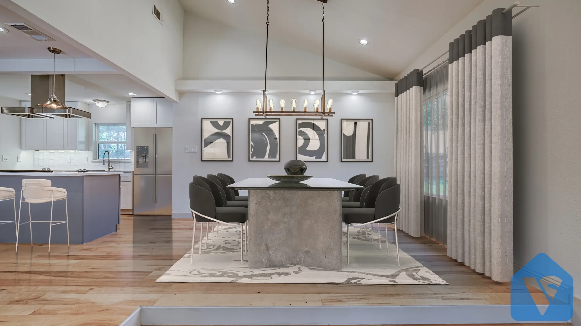 Empty room virtually staged in Modern furniture style, example 13