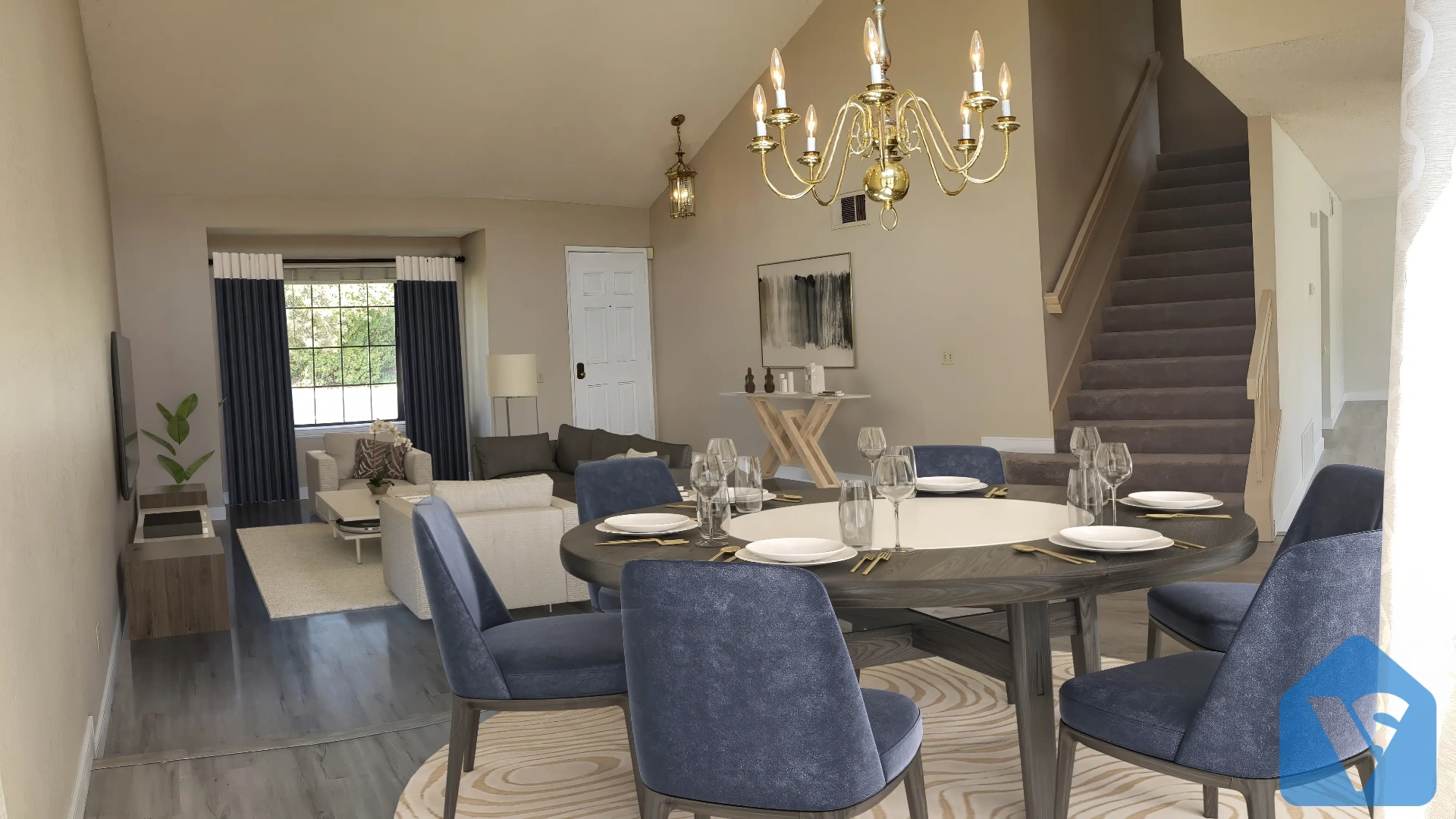 Empty room virtually staged in Modern furniture style, example 4